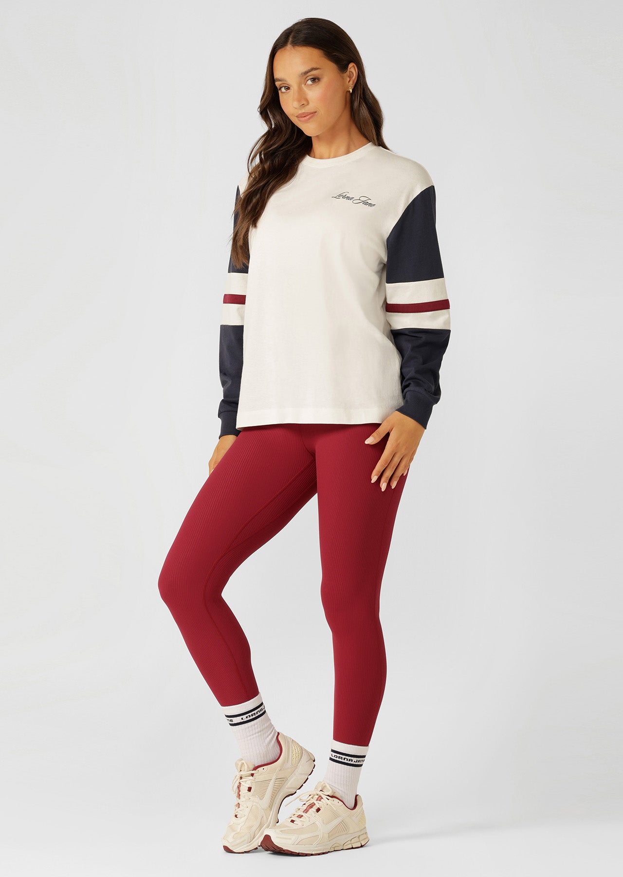 Lorna Jane Varsity Long Sleeve T-Shirt - Porcelain