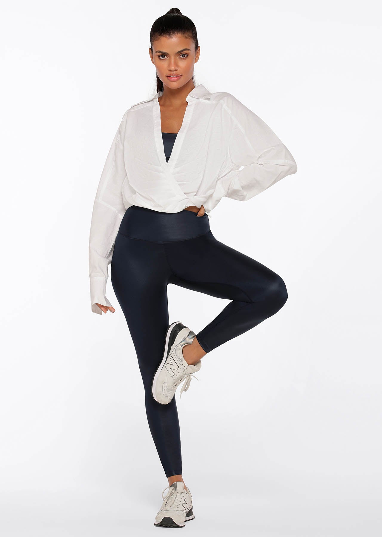 Lorna Jane Wet Look  Full Length Leggings - French Navy