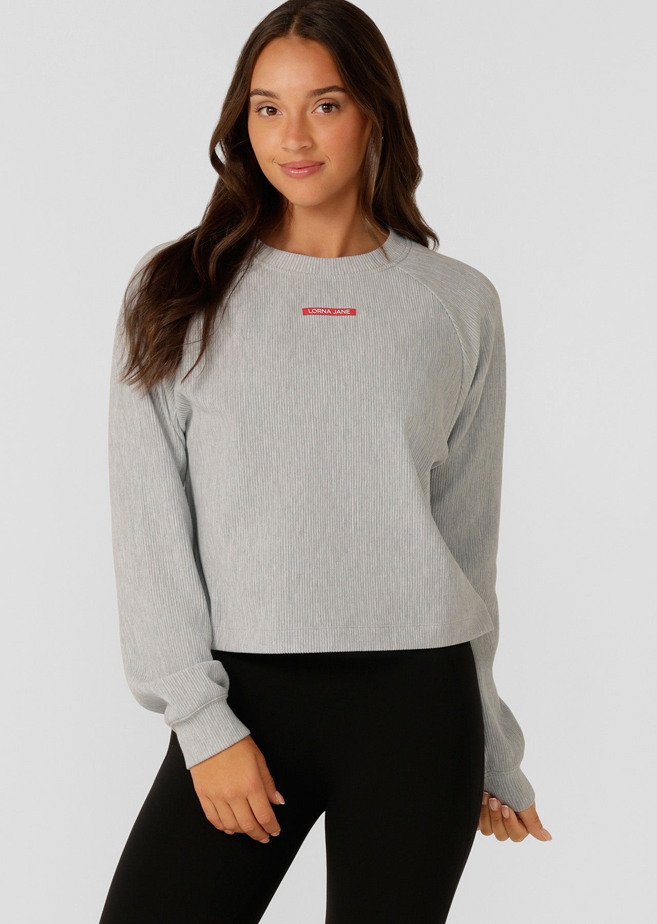 Lorna Jane Retreat Rib Long Sleeve Top - Grey Marl