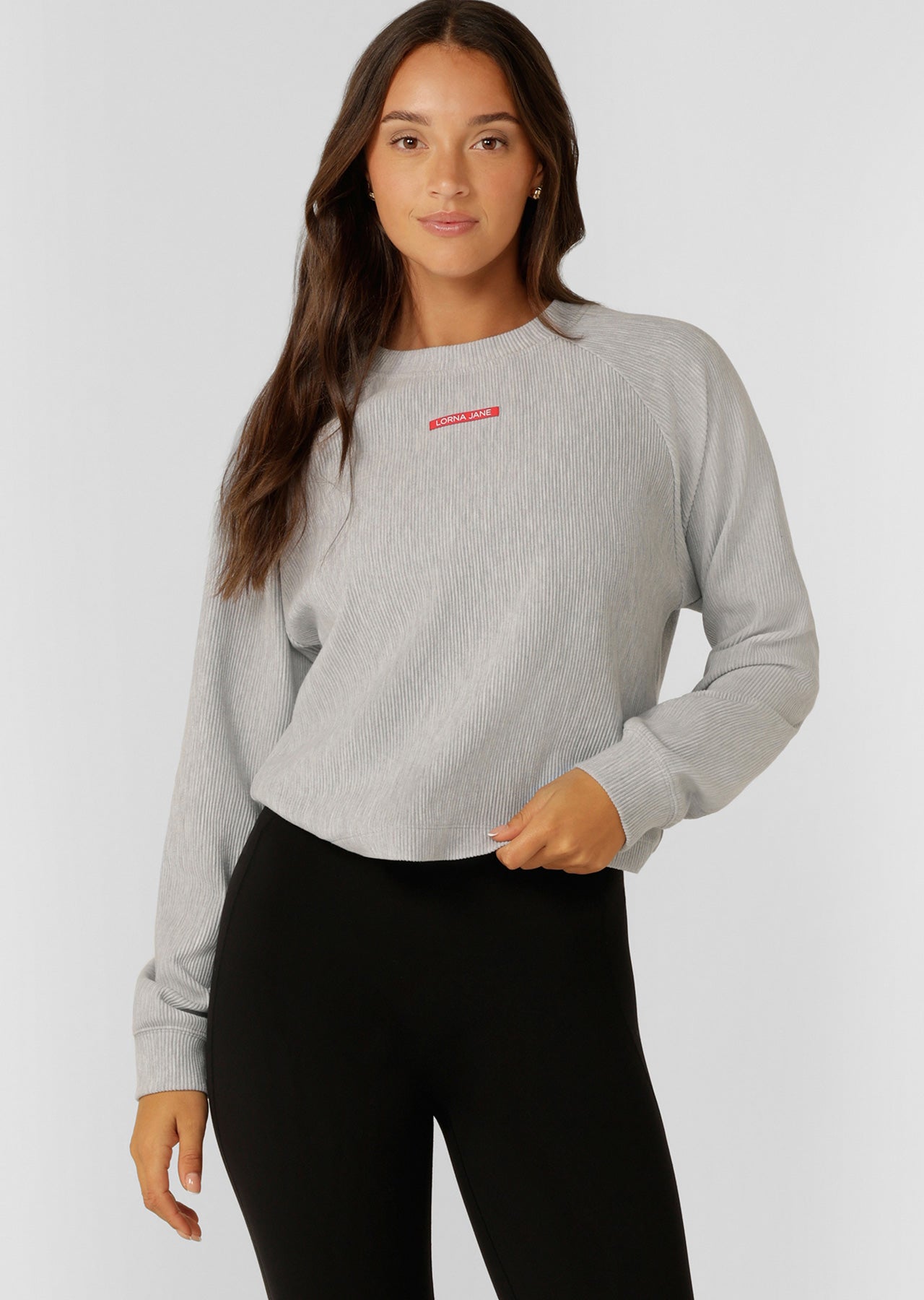 Lorna Jane Retreat Rib Long Sleeve Top - Grey Marl