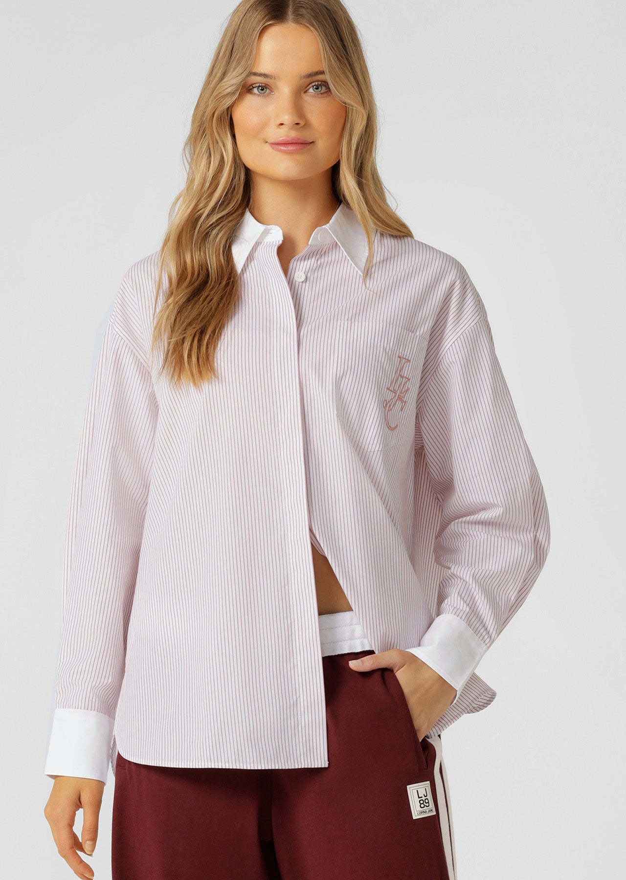 Lorna Jane Valour Long Sleeve Shirt - Ash Rose Stripe