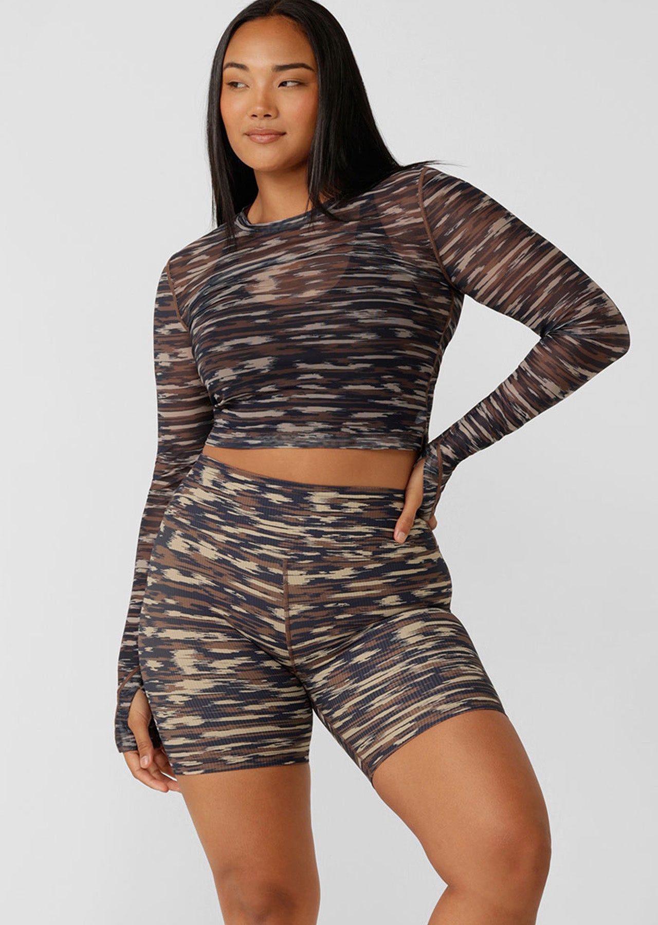 Lorna Jane Zen Rib Bike Short - Zen Stripe Print