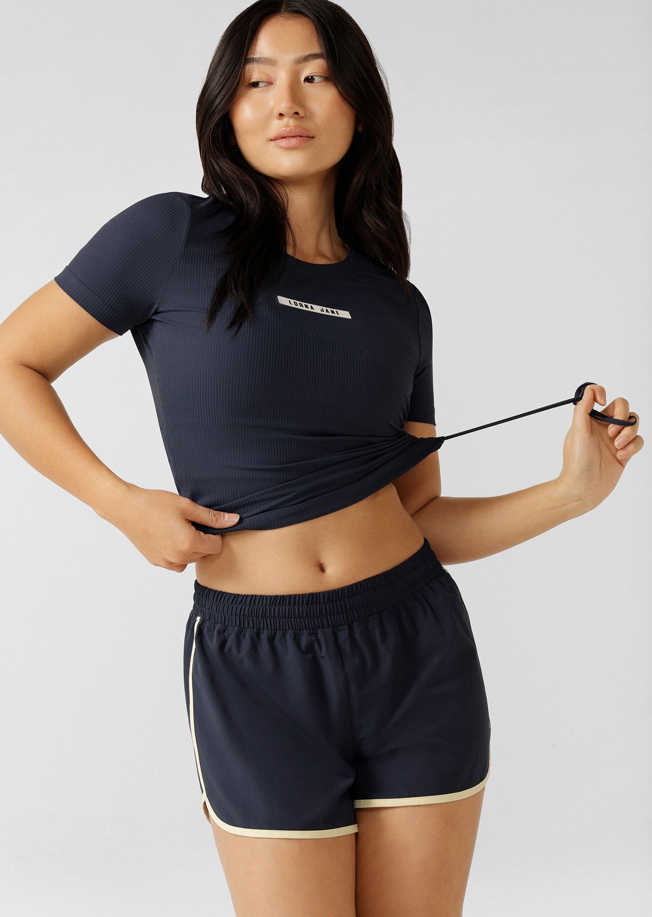 Lorna Jane Pull Up Active Rib Tee - Platinum Navy