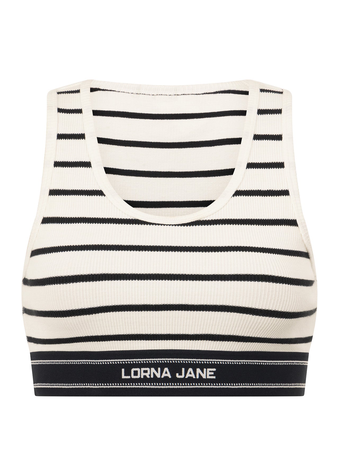 Lorna Jane Horizon Striped Rib Tank - Black & Porcelaine Stripe