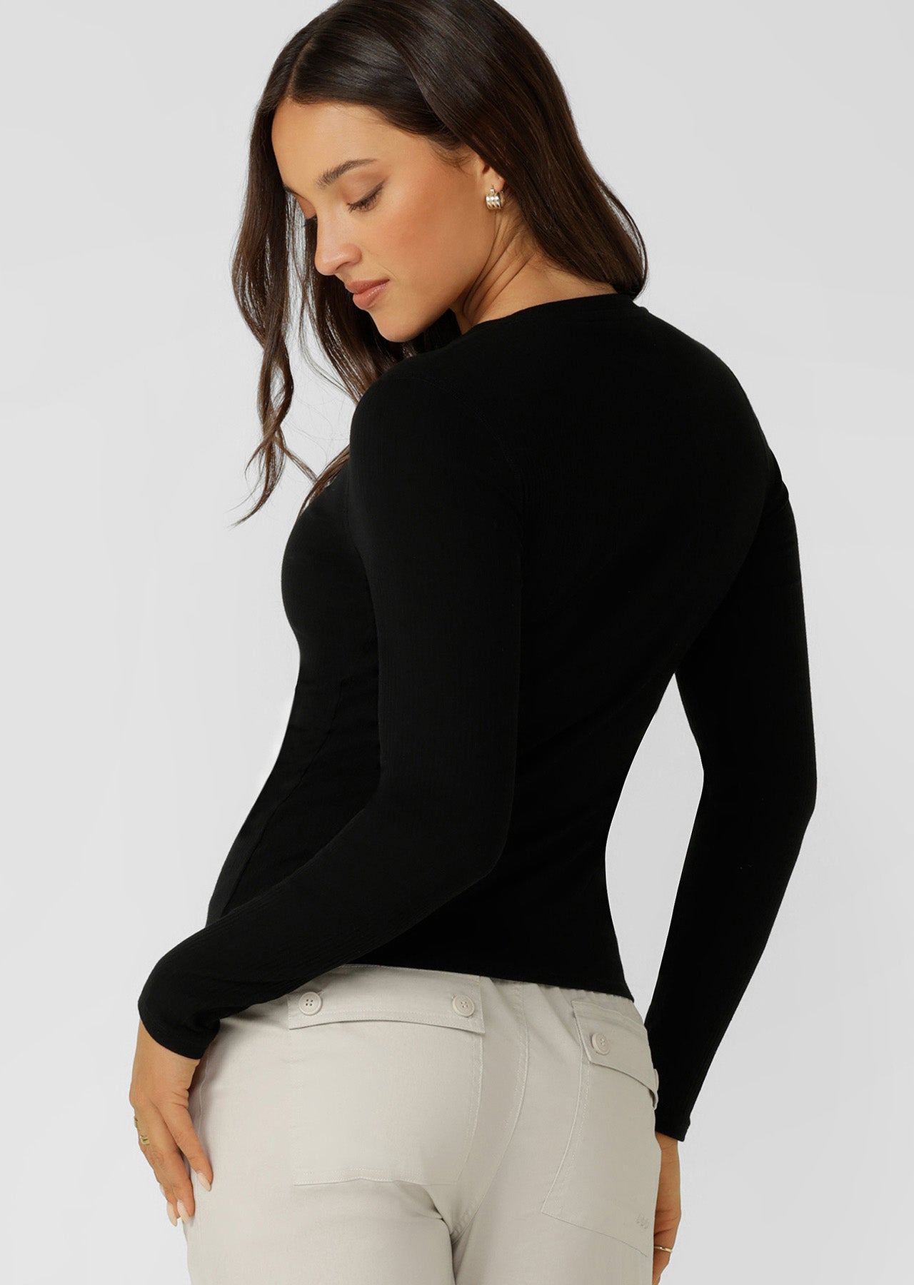 Lorna Jane Whisper Long Sleeve Rib Top - Black