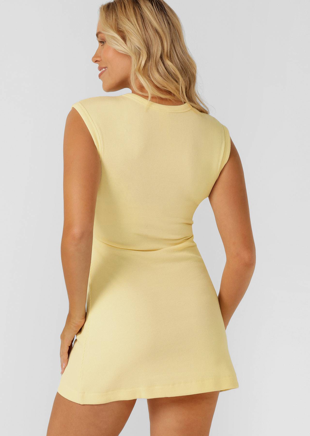 Lorna Jane Paradise Rib Dress - Lemon Cream