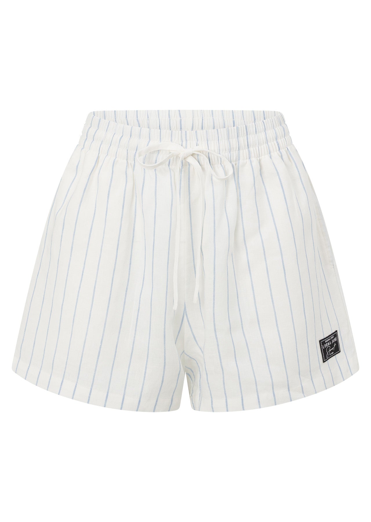 Lorna Jane Preset Stripe Linen Shorts - Oxford Blue Stripe