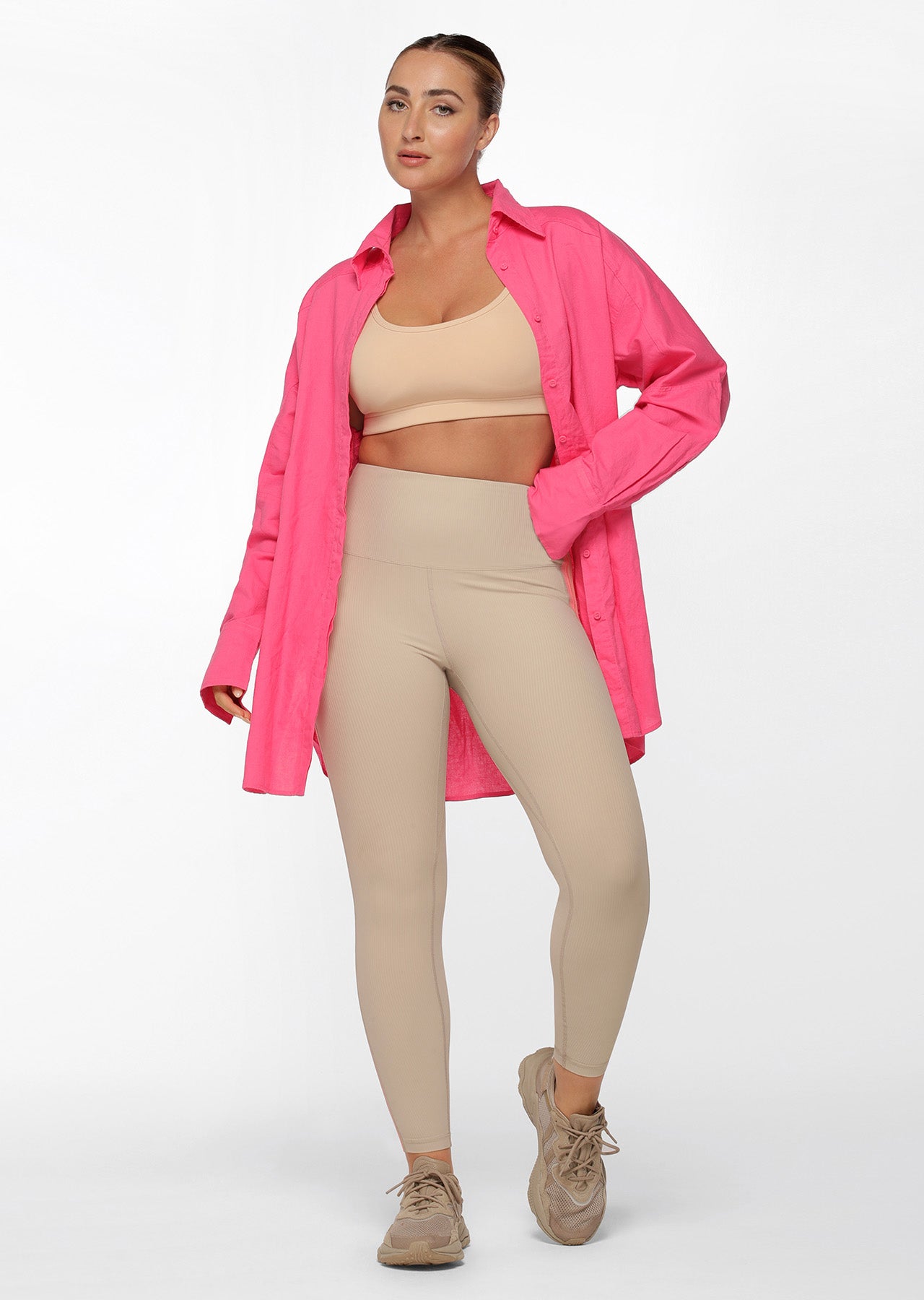 Lorna Jane Spliced Rib Ankle Biter Leggings - Off White