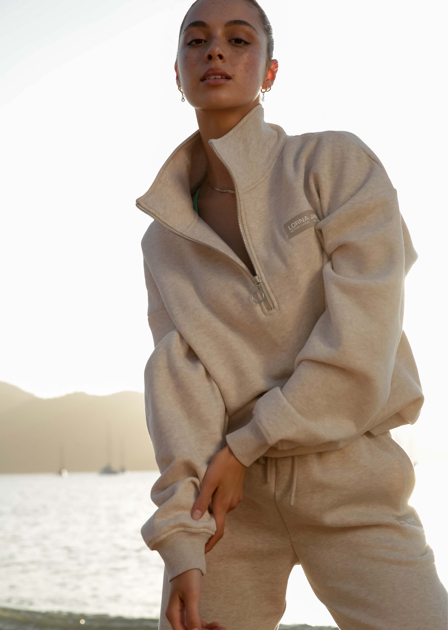 Lorna Jane Quater Zip Fleece Oversized Sweat - Oat Marl