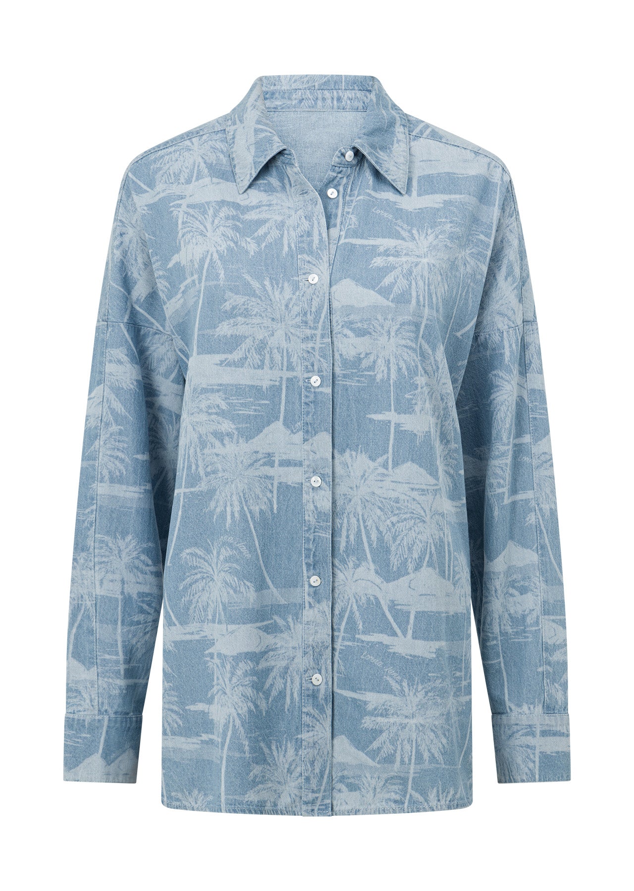 Lorna Jane Aloha Denim Button Up Shirt - Aloha Blues Print