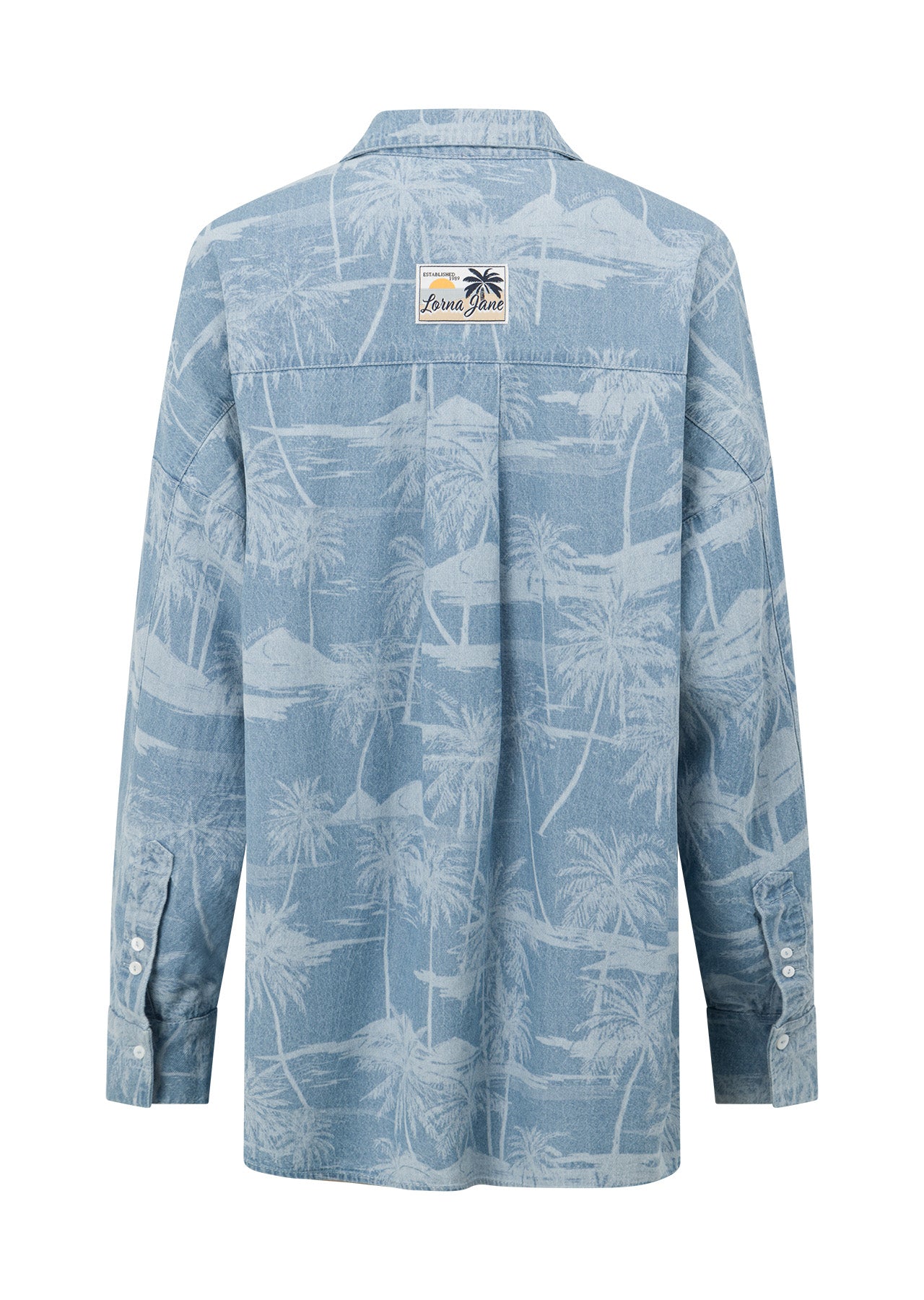 Lorna Jane Aloha Denim Button Up Shirt - Aloha Blues Print