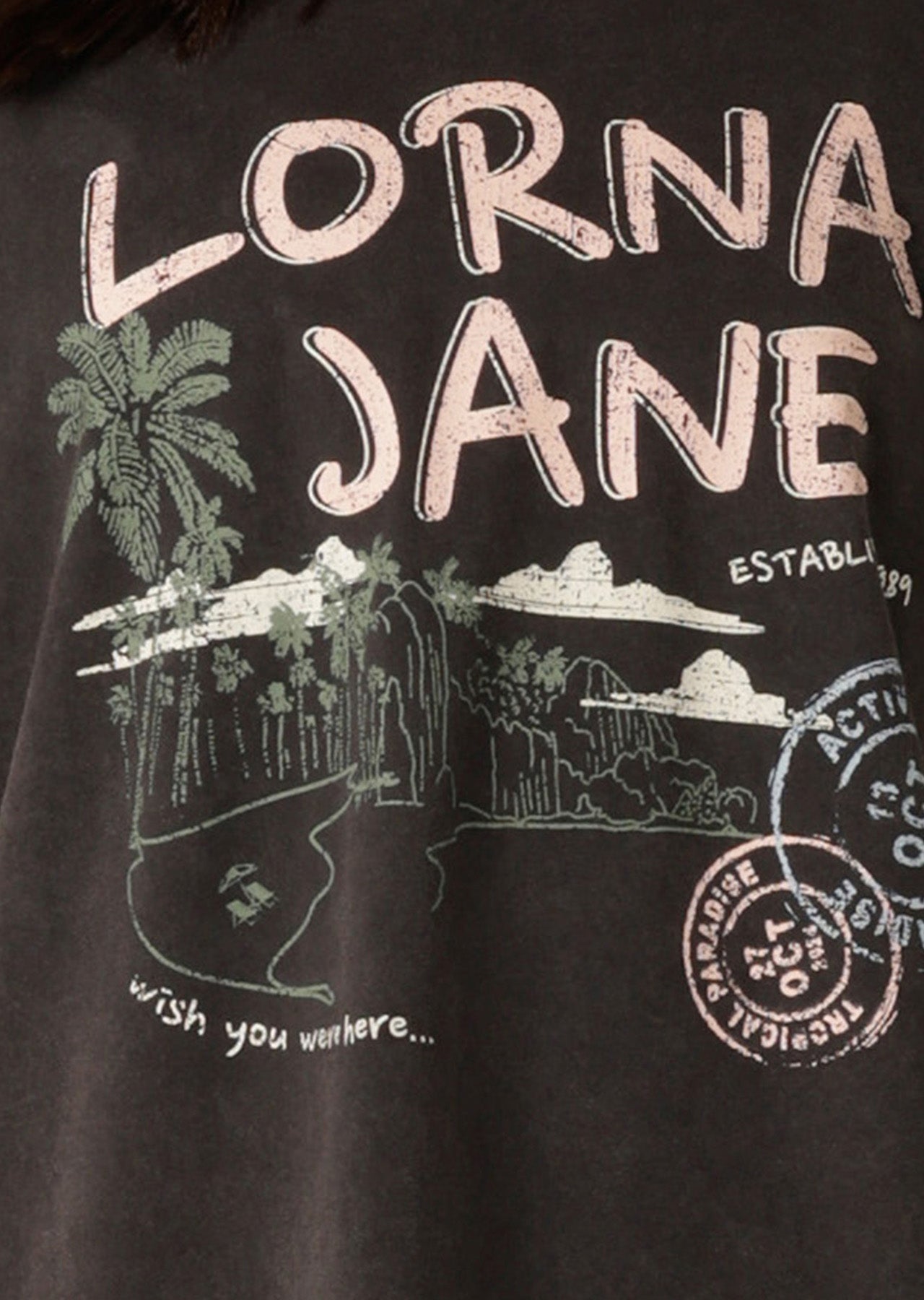 Lorna Jane Wish You Were Here Washed Relaxed T-Shirt - Washed Black