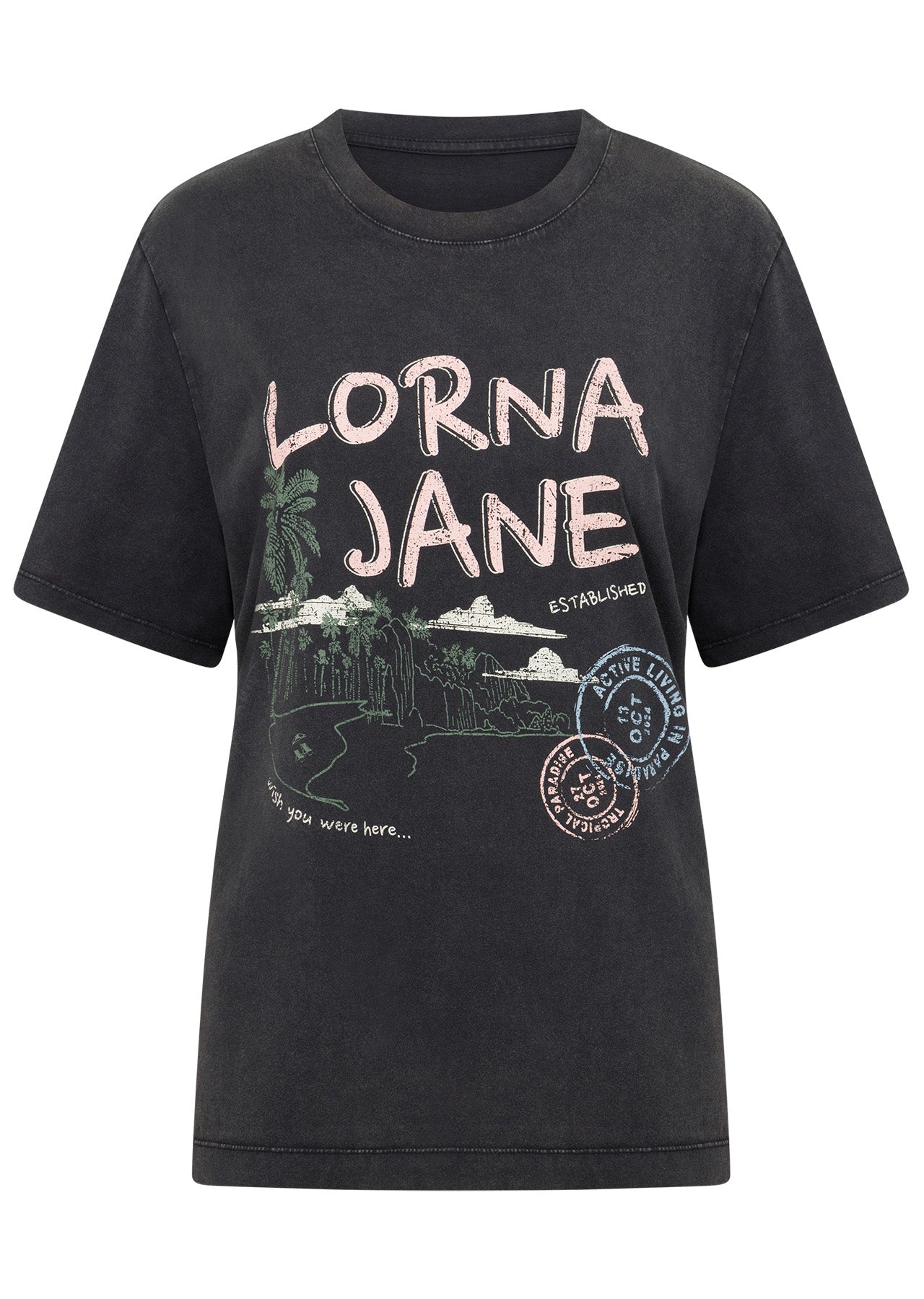 Lorna Jane Wish You Were Here Washed Relaxed T-Shirt - Washed Black