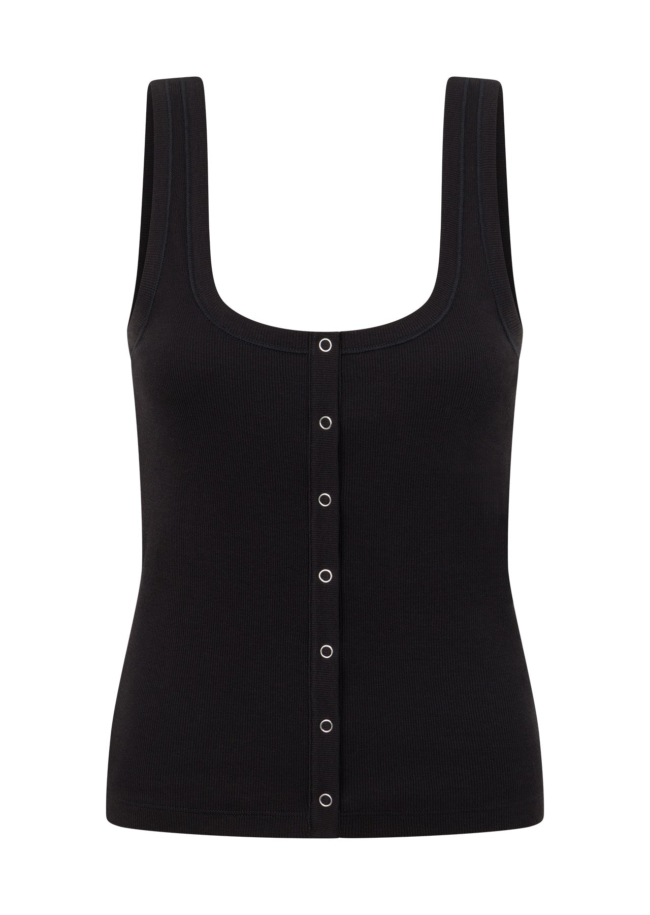 Lorna Jane Retro Snap Button Rib Tank - Black