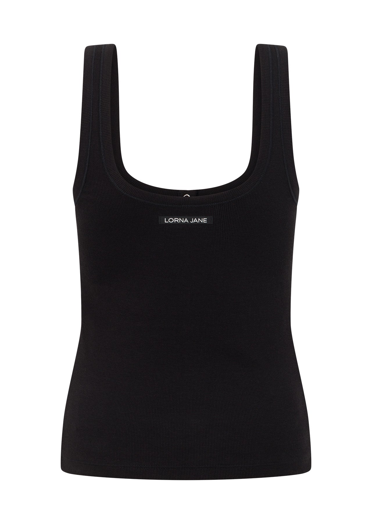 Lorna Jane Retro Snap Button Rib Tank - Black