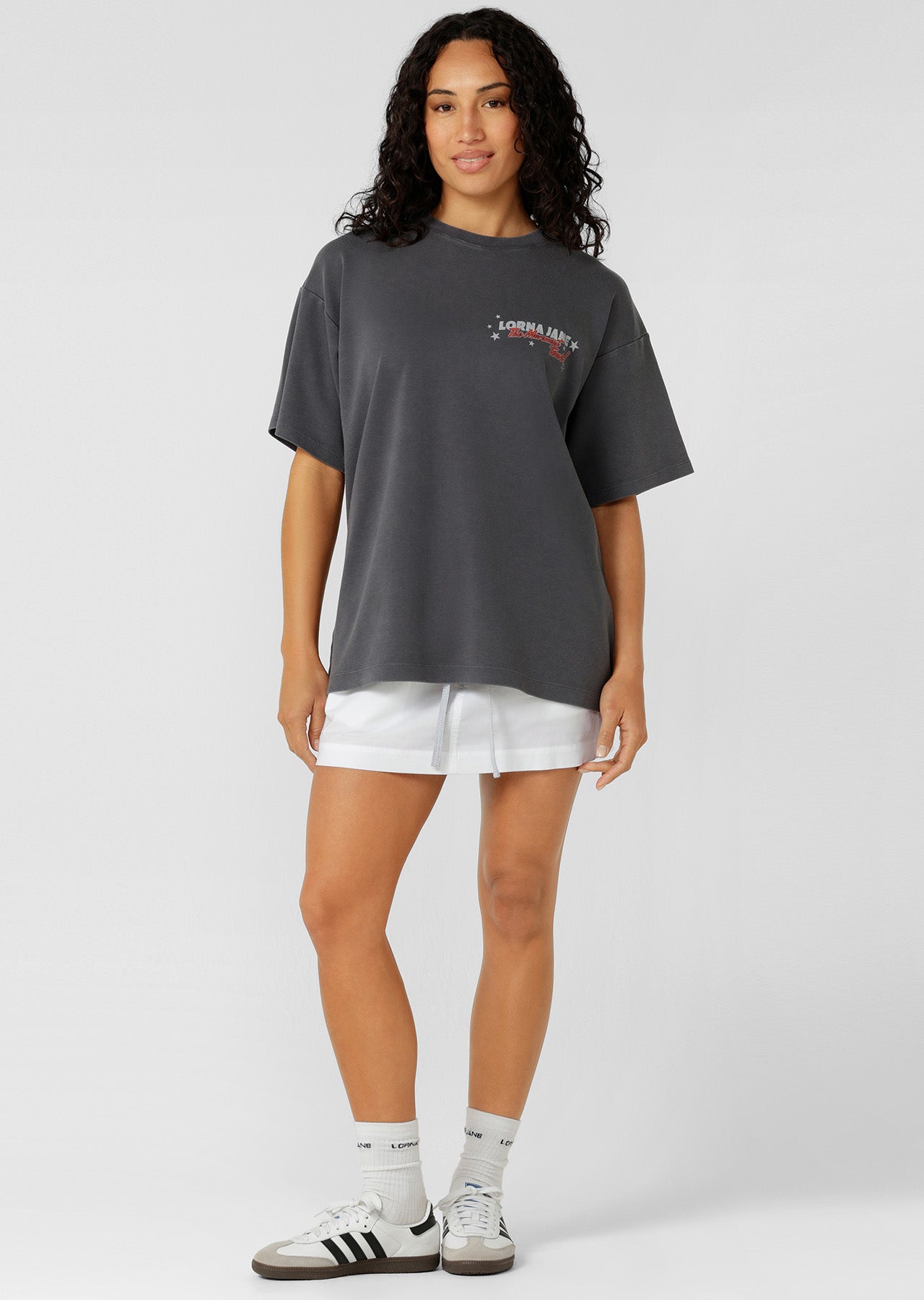 Lorna Jane World Tour Washed Boyfriend T-Shirt - Washed Titanium