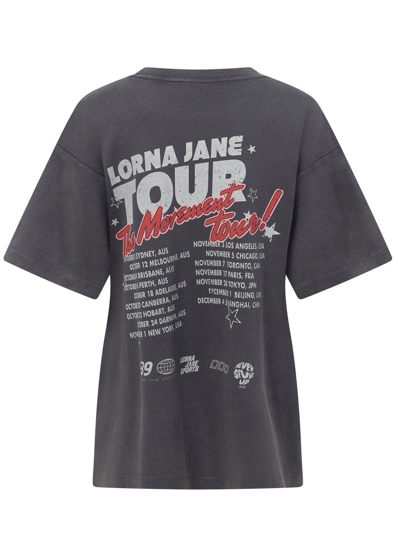 Lorna Jane World Tour Washed Boyfriend T-Shirt - Washed Titanium