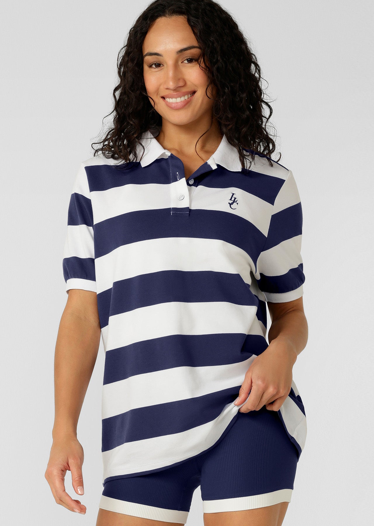 Lorna Jane Marina Boyfriend Polo - Marine Blue Stripe