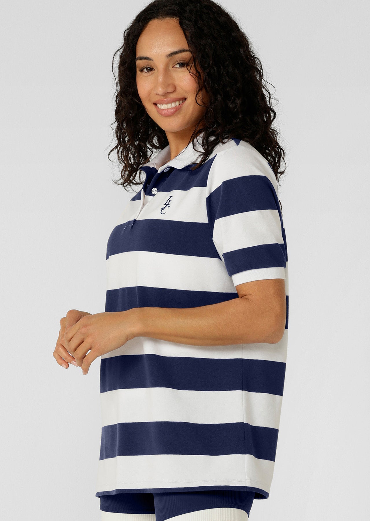 Lorna Jane Marina Boyfriend Polo - Marine Blue Stripe