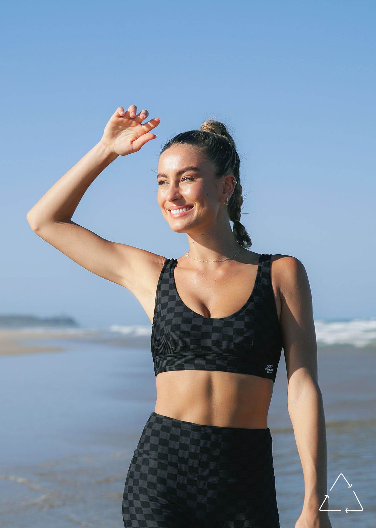 Lorna Jane Shore Recycled Swim Bra - Black Checkerboard Print