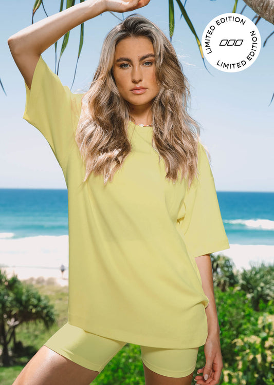Lorna Jane Recline Rib Oversized Tee - Lemon
