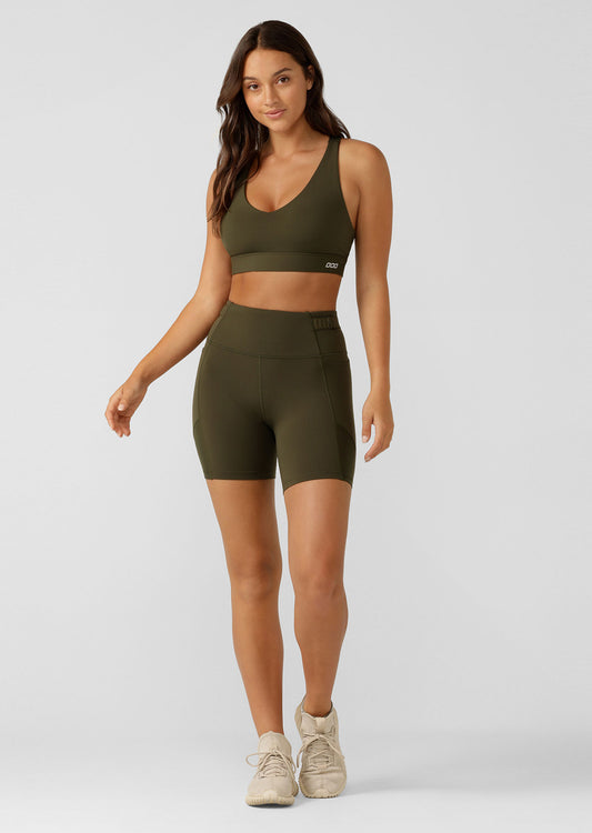 Lorna Jane Cinch And Support Phone Pocket Bike Shorts - Luxury Green