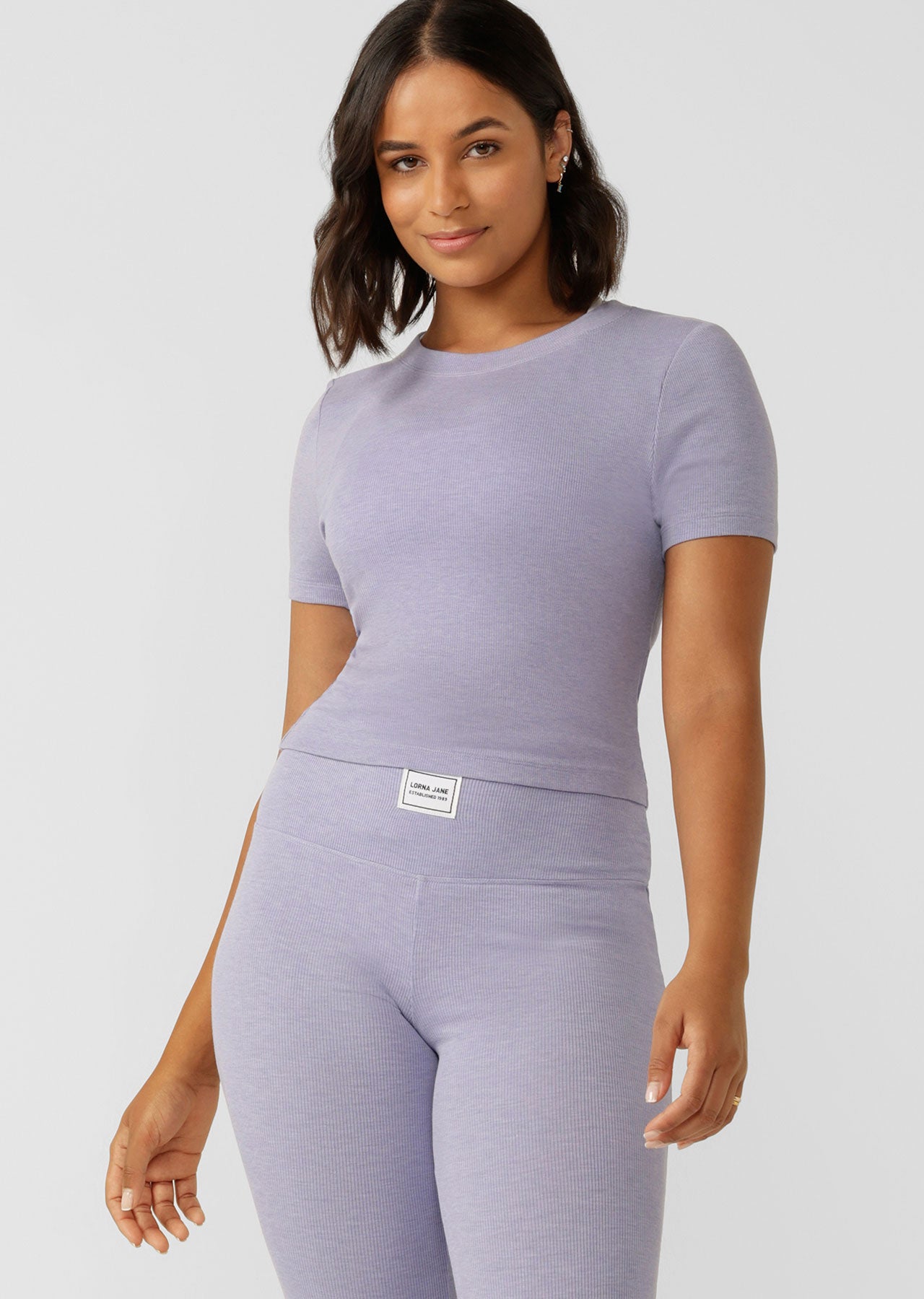 Lorna Jane Modal Luxe Lounge Rib Tee - Lavender Marl