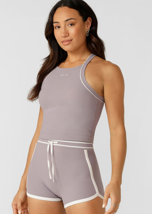 Lorna Jane Retro Rib Halter - Purple Ash