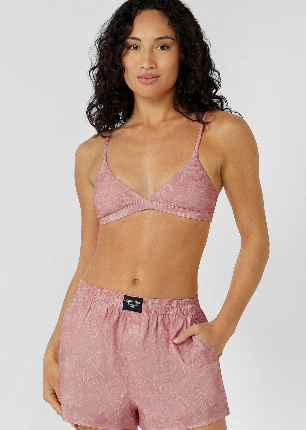 Lorna Jane Blush Palm Rib Bralette - Blush Palm Print