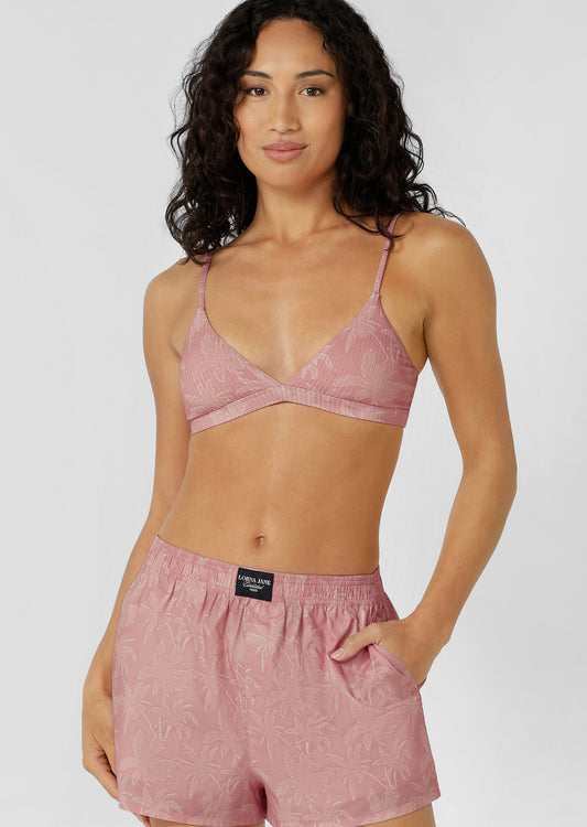 Lorna Jane Blush Palm Rib Bralette - Blush Palm Print