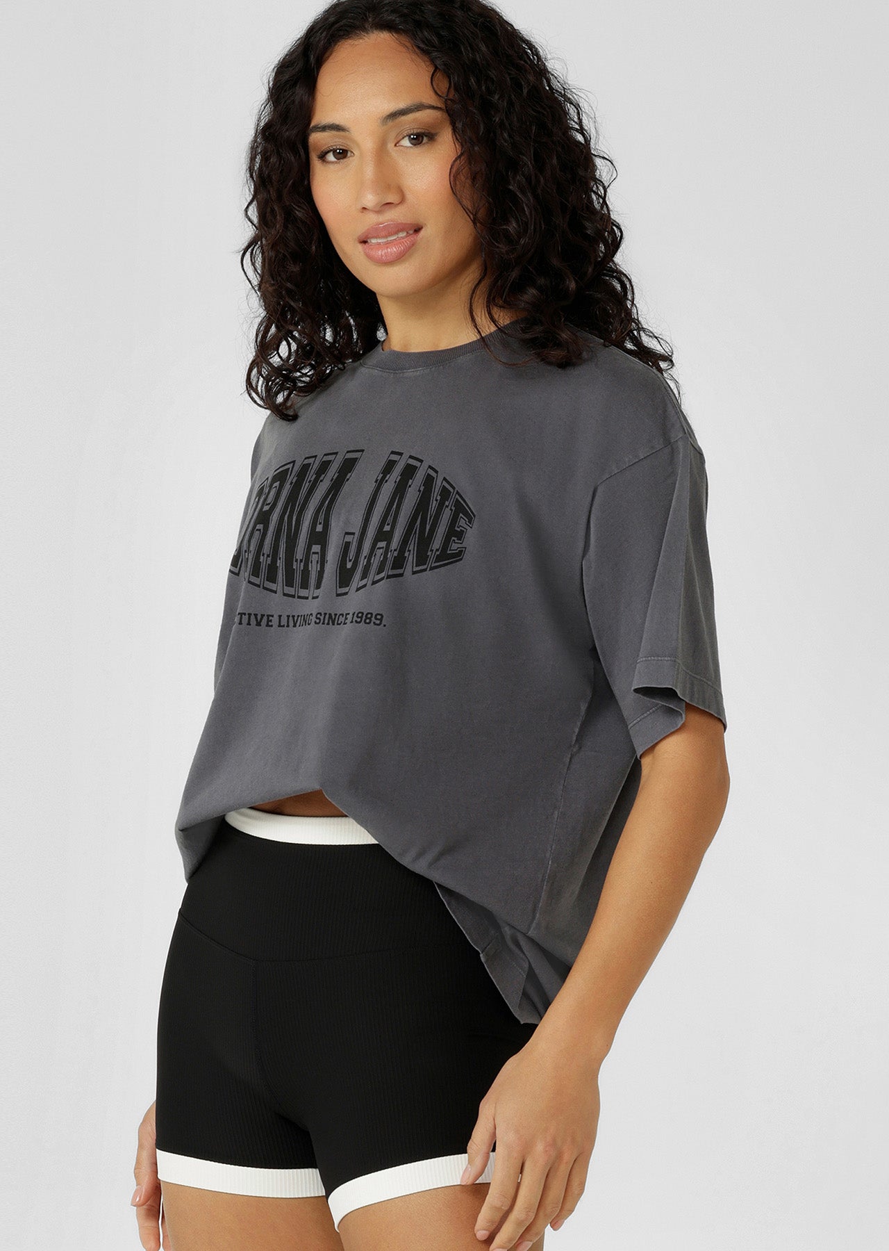 Lorna Jane Summer Sports Washed Boyfriend T-Shirt - Washed Titanium