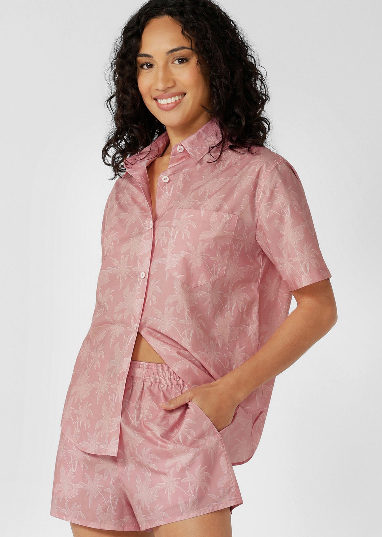 Lorna Jane Morning Pages Shirt - Blush Palm Print