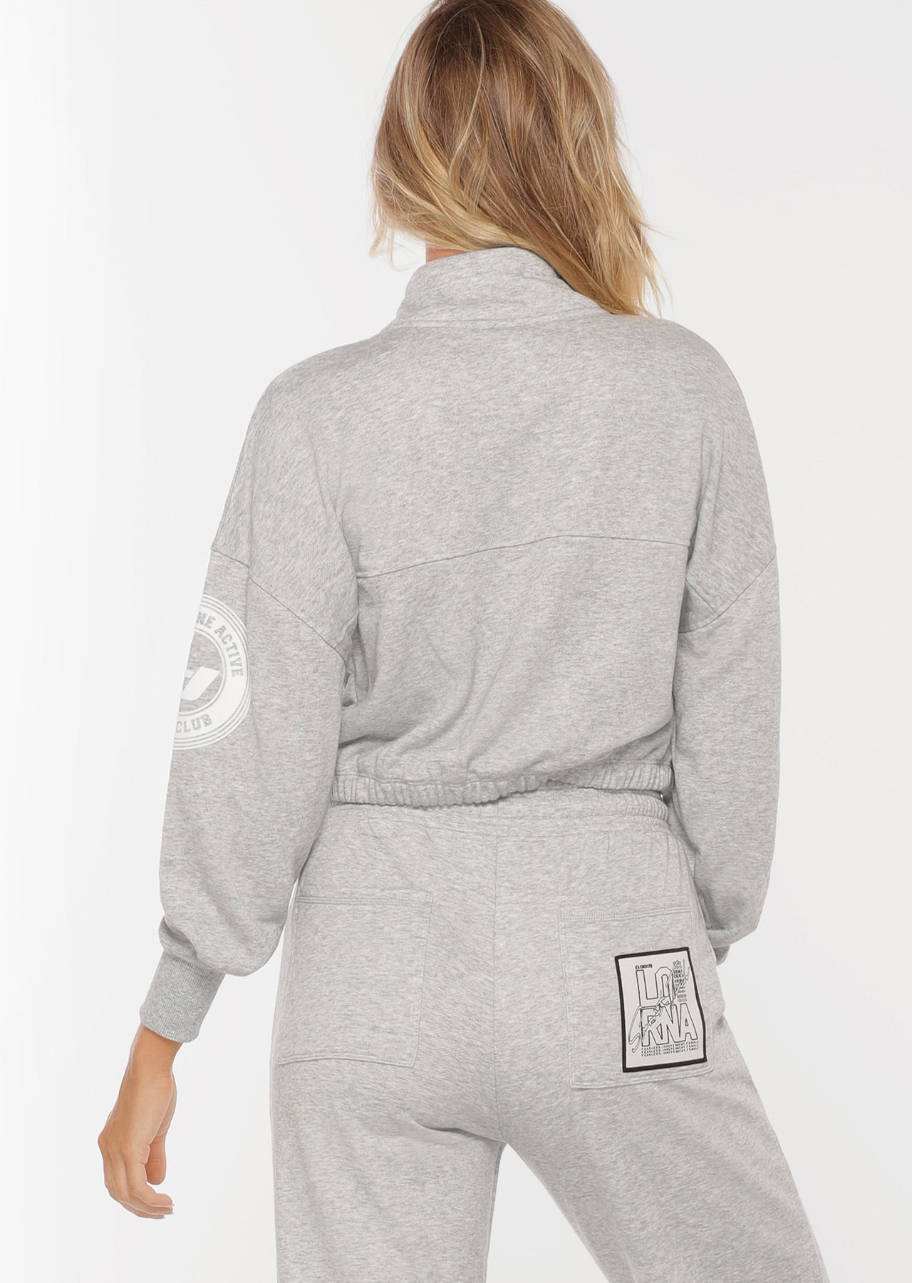 Lorna Jane Swagger Cropped Zip Thru - Light Grey Marl