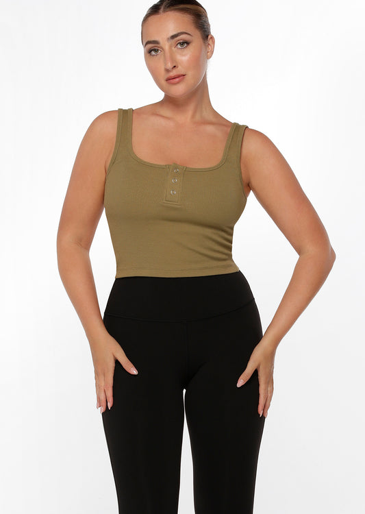 Lorna Jane Push On Cropped Tank - Olive