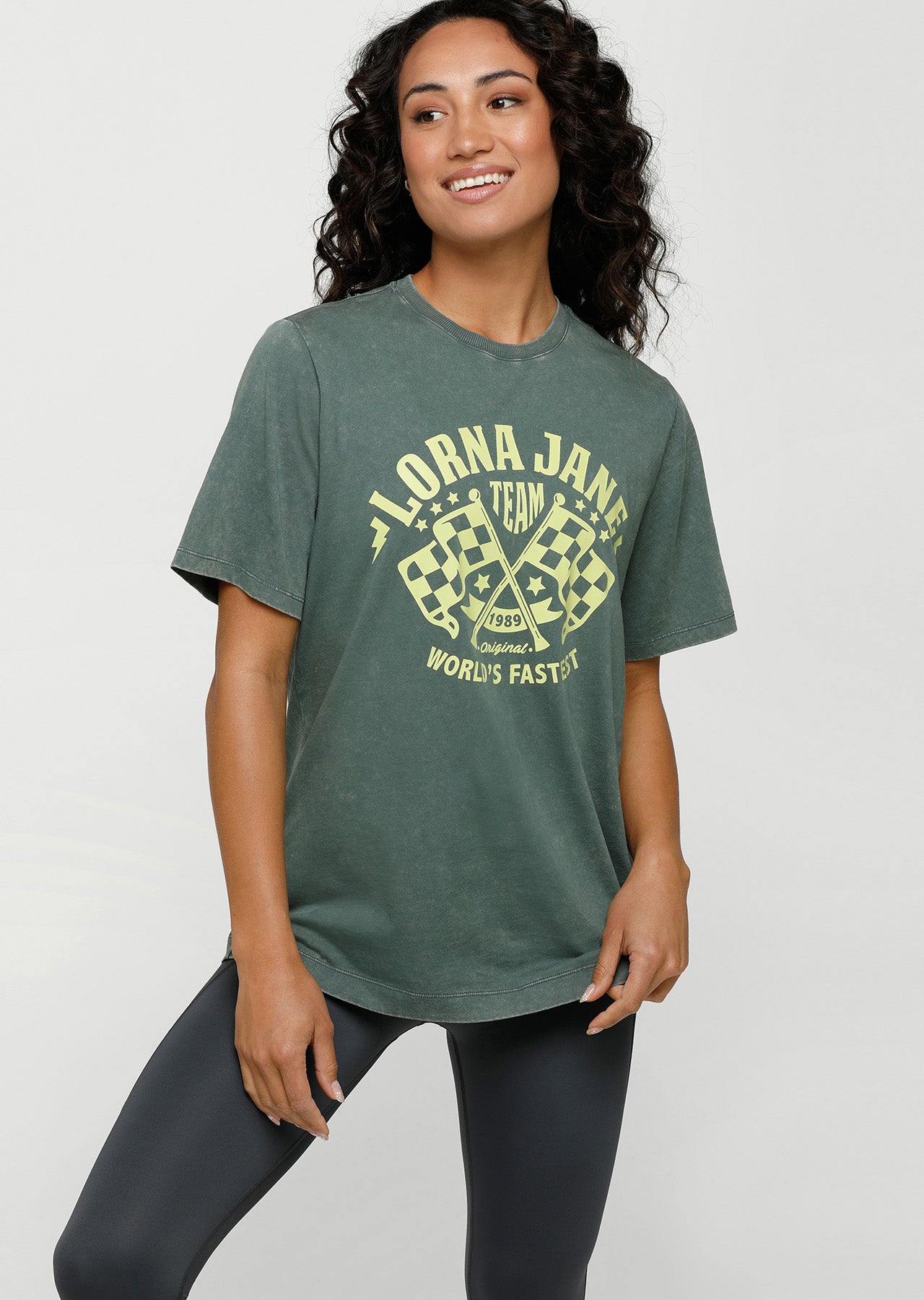 Lorna Jane Speedway Oversized Tee - Washed Military