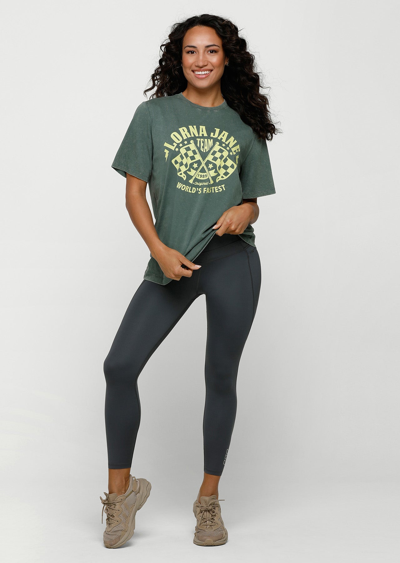 Lorna Jane Speedway Oversized Tee - Washed Military