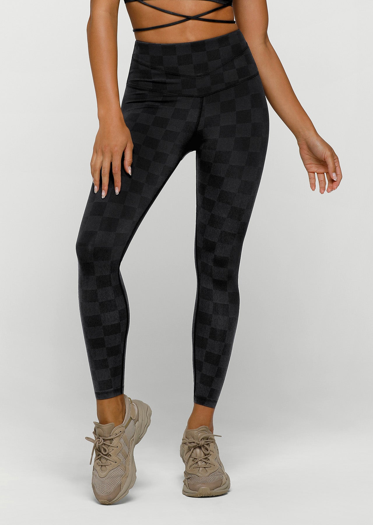 Lorna Jane Checkerboard Ankle Biter Leggings - Black Checkerboard Print