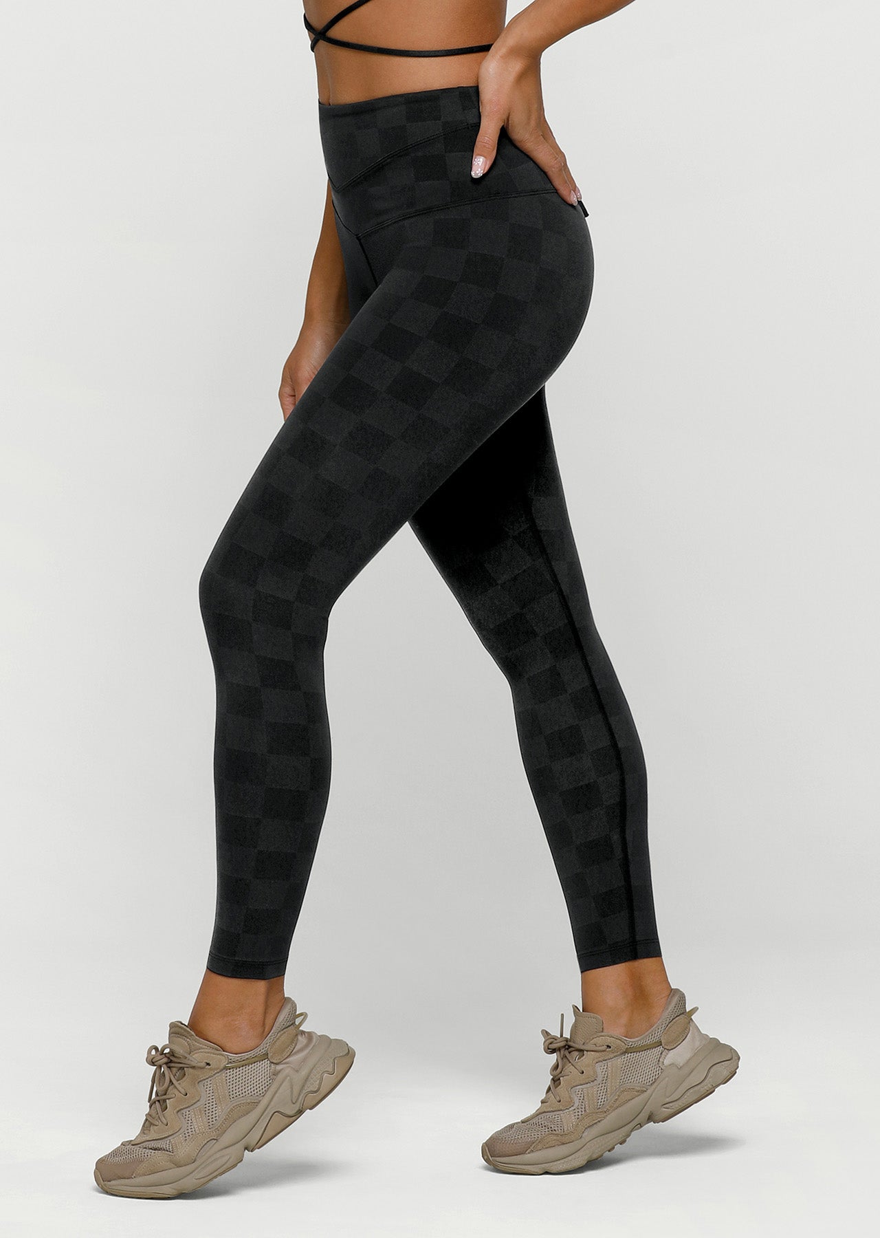 Lorna Jane Checkerboard Ankle Biter Leggings - Black Checkerboard Print