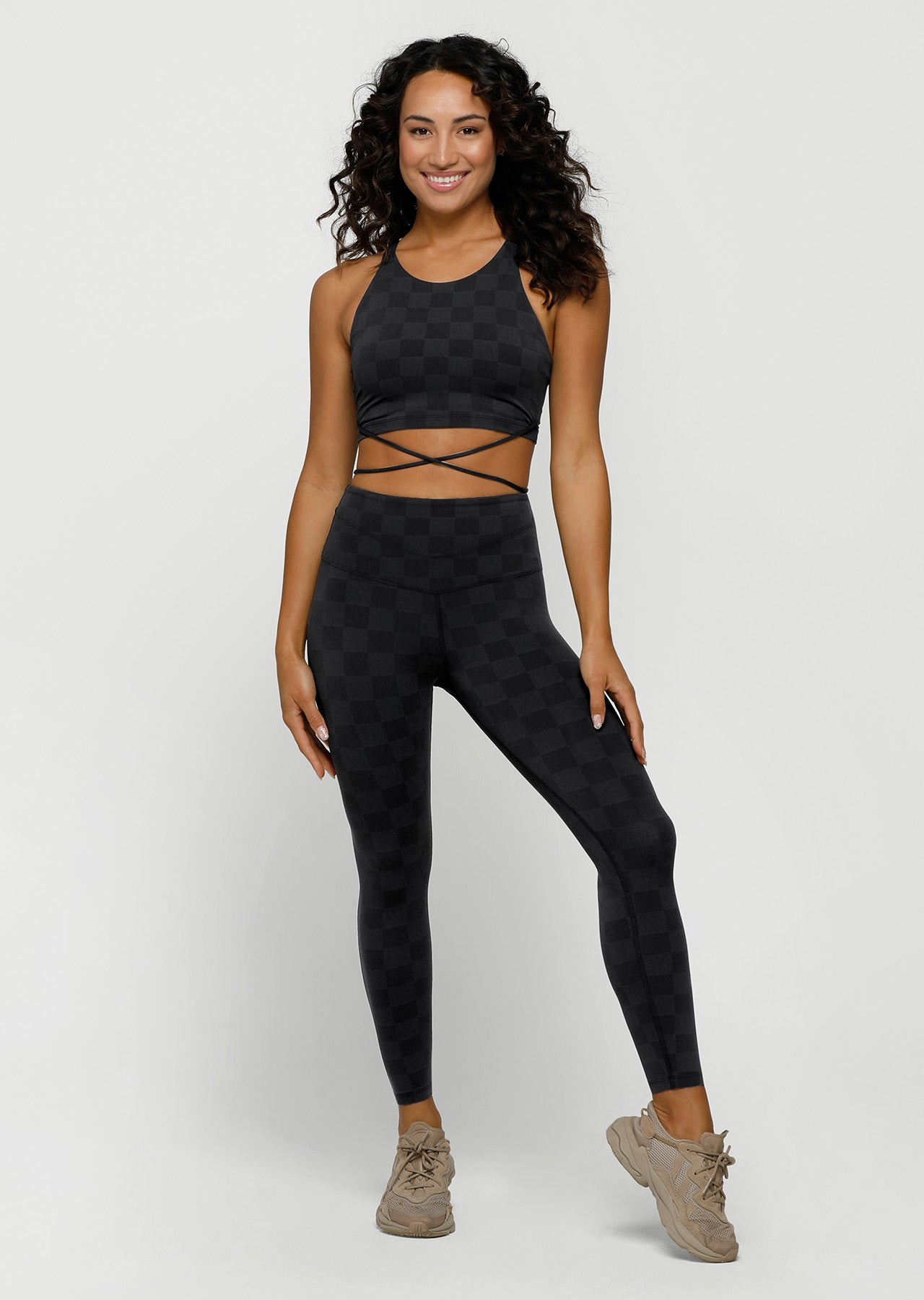 Lorna Jane Checkerboard Ankle Biter Leggings - Black Checkerboard Print