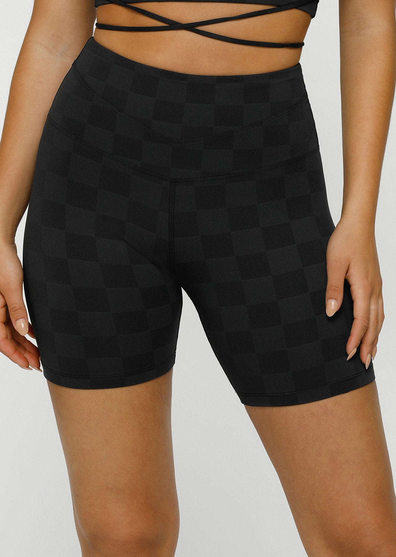 Lorna Jane Checkerboard Bike Shorts - Black Checkerboard Print
