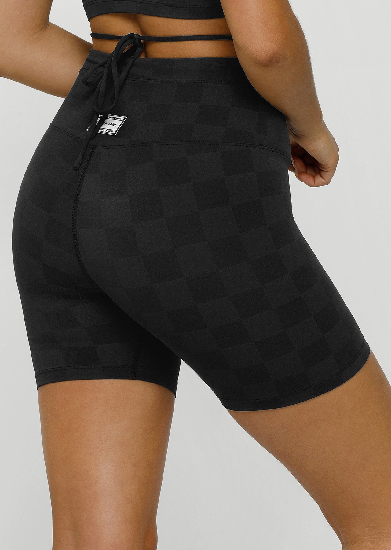 Lorna Jane Checkerboard Bike Shorts - Black Checkerboard Print
