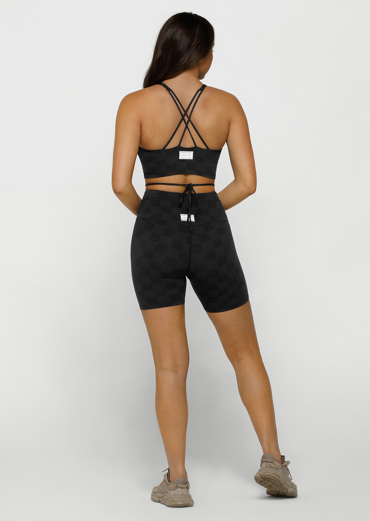 Lorna Jane Checkerboard Bike Shorts - Black Checkerboard Print