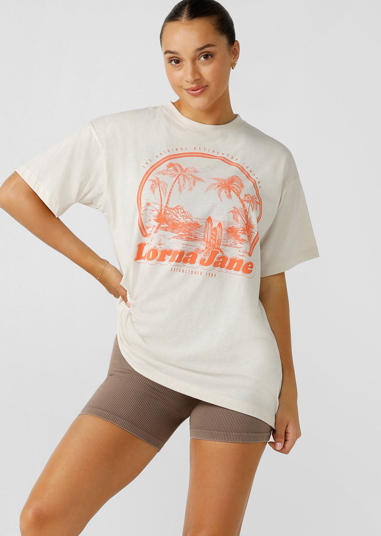 Lorna Jane Tropicana Oversized Tee - Oyster