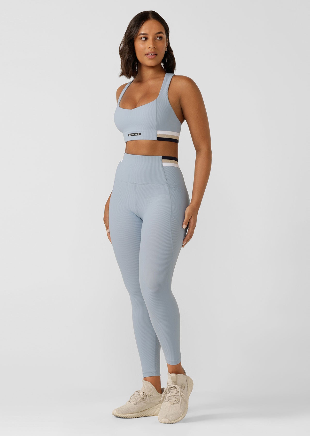 Lorna Jane Transform Rib Booty Ankle Biter Leggings - Glacia Blue