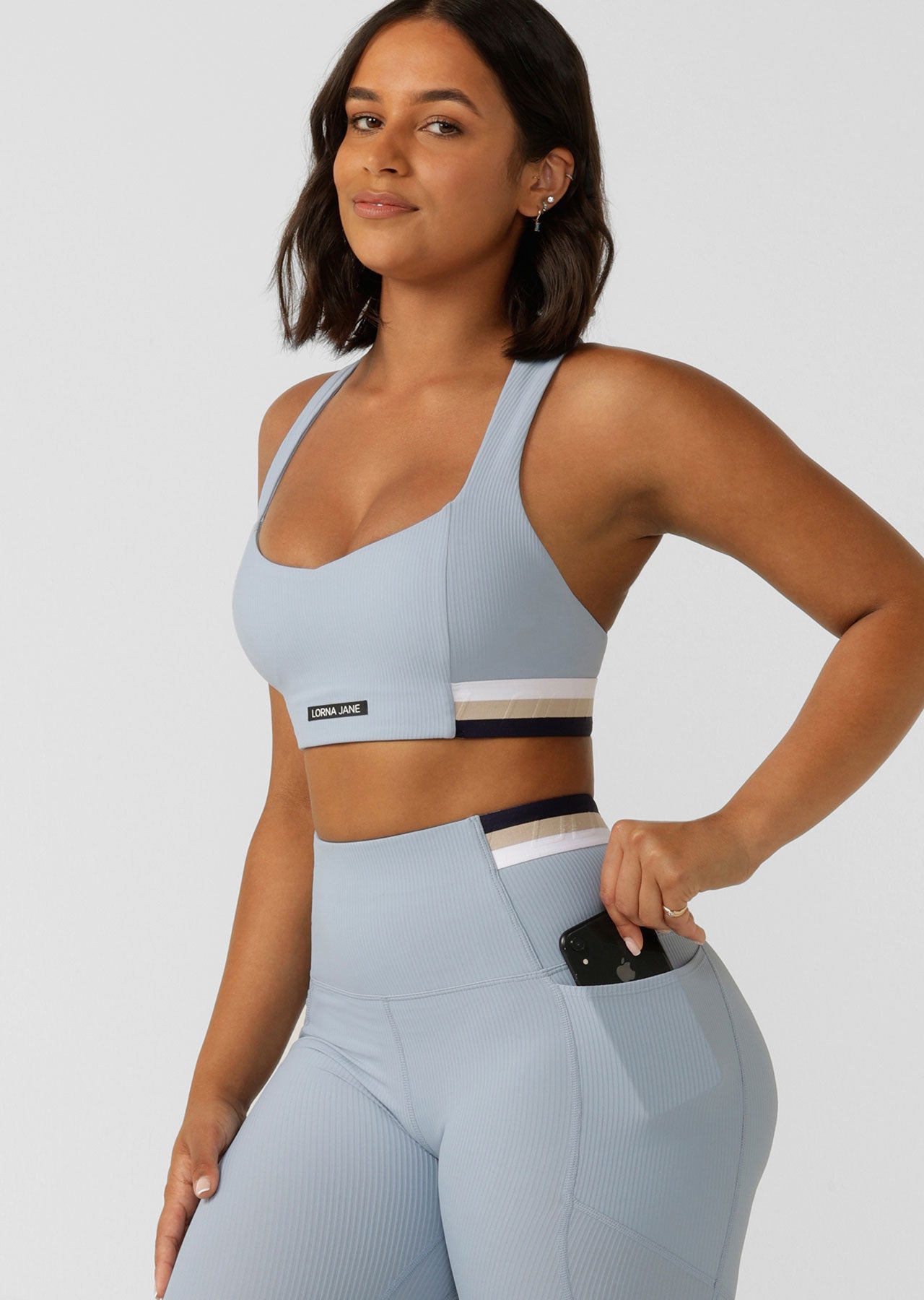 Lorna Jane Transform Rib Booty Ankle Biter Leggings - Glacia Blue