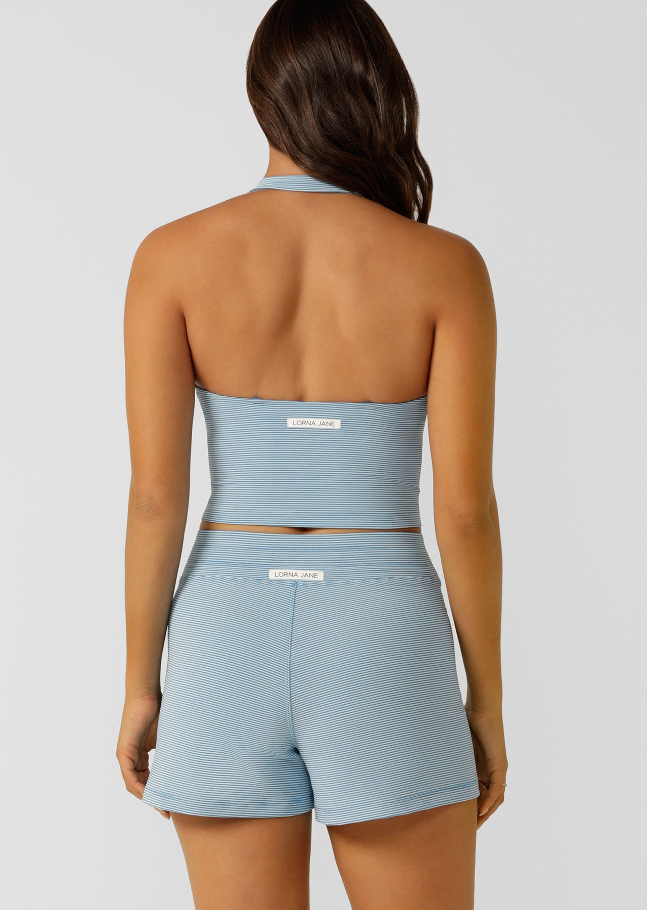 Lorna Jane Earn Your Stripes Rib Kick Shorts - Cornflower Stripe