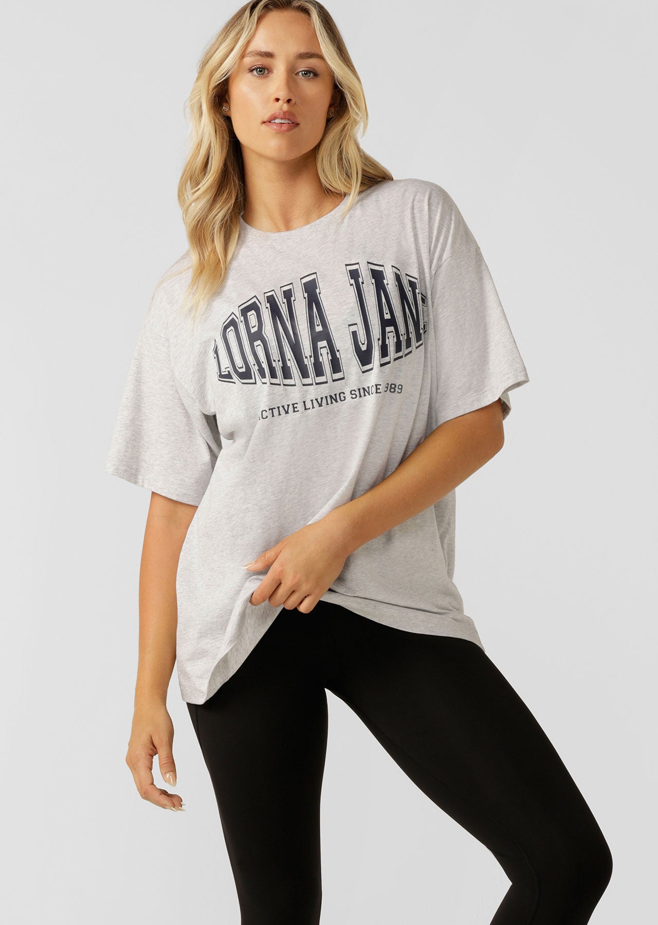 Lorna Jane Sports League Boyfriend Tee - Light Grey Marl