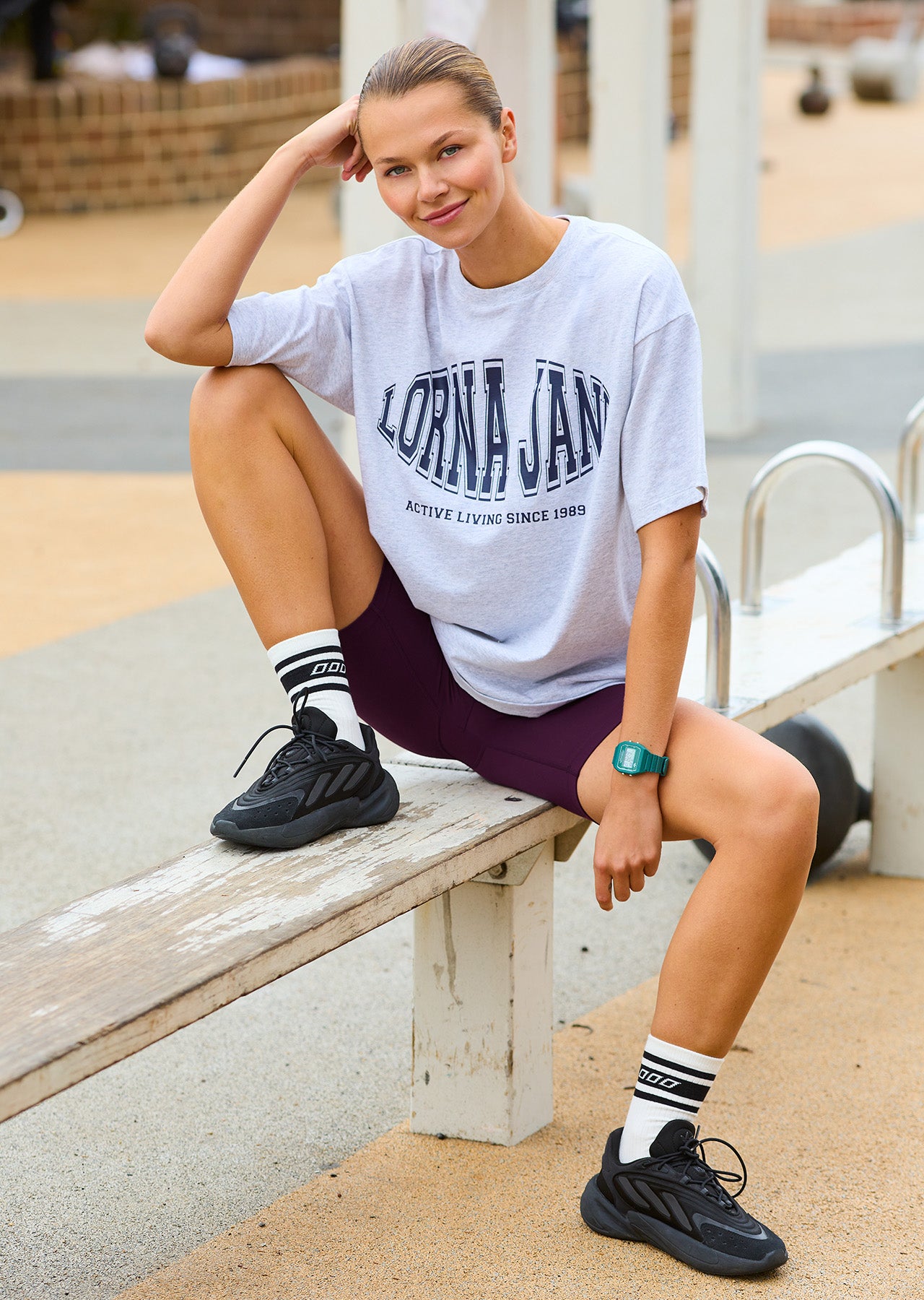 Lorna Jane Sports League Boyfriend Tee - Light Grey Marl