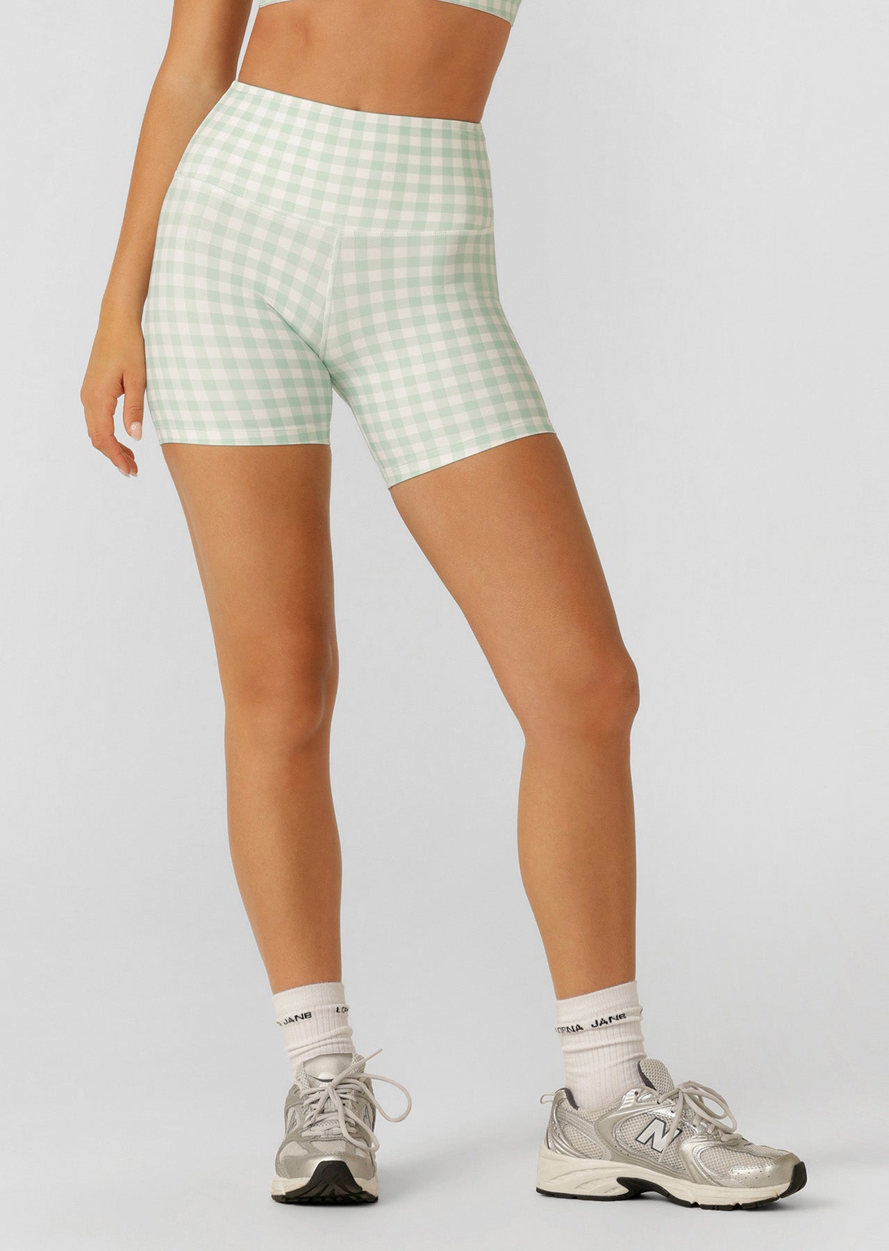 Lorna Jane Sweet Gingham 14cm Bike Shorts - Soft Mint Ranch Gingham Print