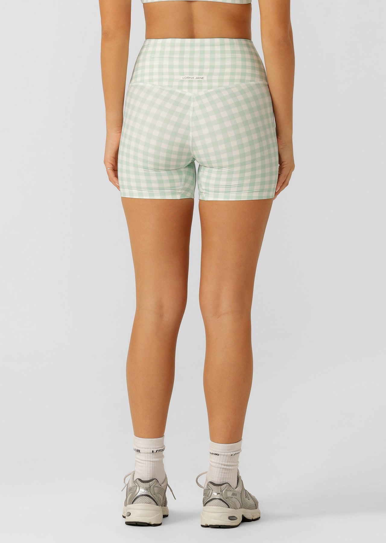 Lorna Jane Sweet Gingham 14cm Bike Shorts - Soft Mint Ranch Gingham Print